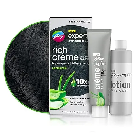 Godrej Expert Rich Crème Hair Colour for Women & Men – NATURAL BLACK Shade 1.00 (50ml + 50g)